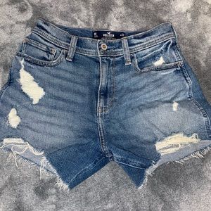 Dark/Medium wash ripped Hollister Vintage High rise stretch shorts